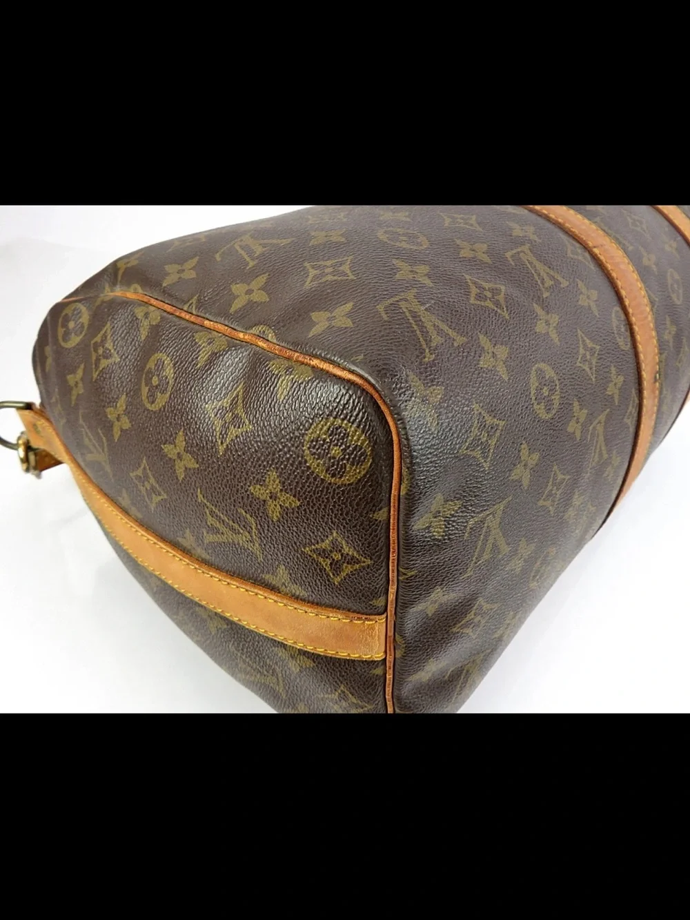 Louis Vuitton Brown Monogram Travel Duffel with Tan Leather Strap
